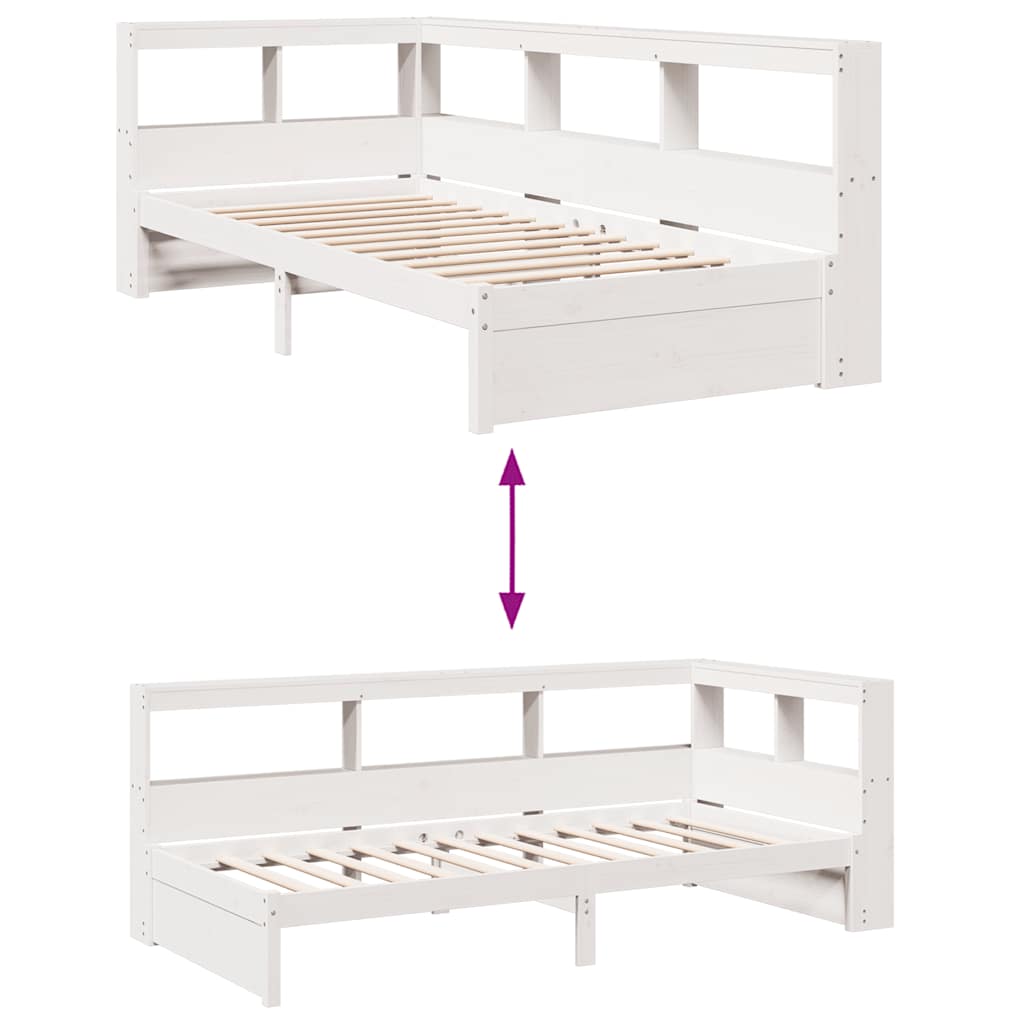 Cama com estante sem colchão 100x200 cm pinho maciço branco