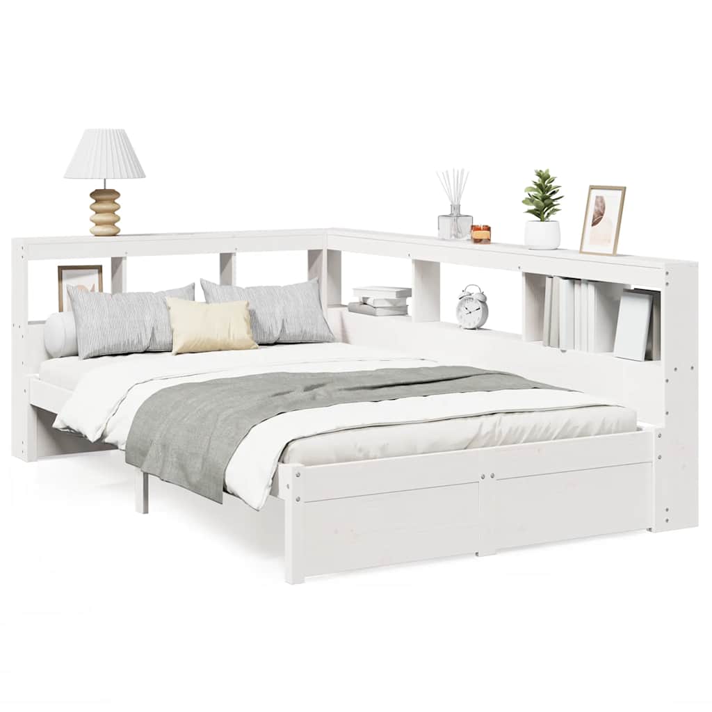 Cama com estante sem colchão 90x190 cm pinho maciço branco