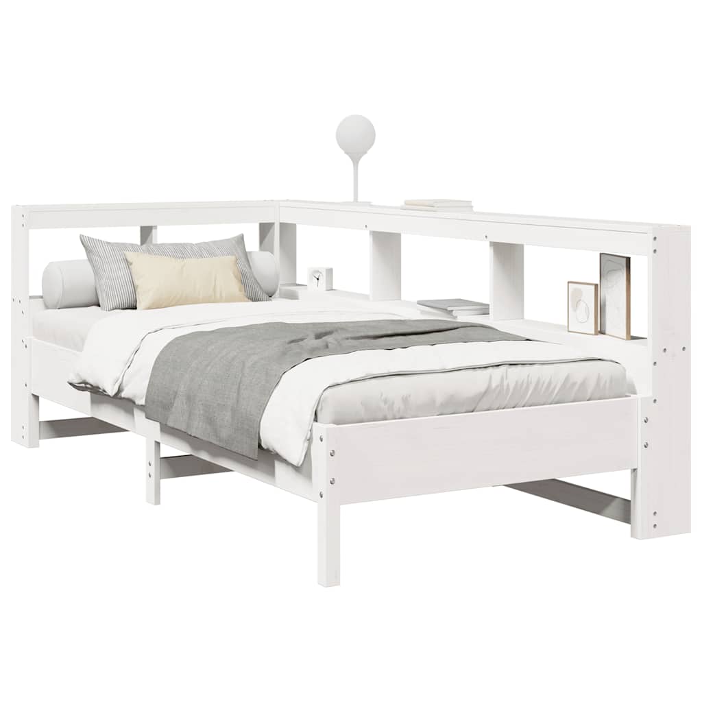 Cama com estante sem colchão 90x190 cm pinho maciço branco