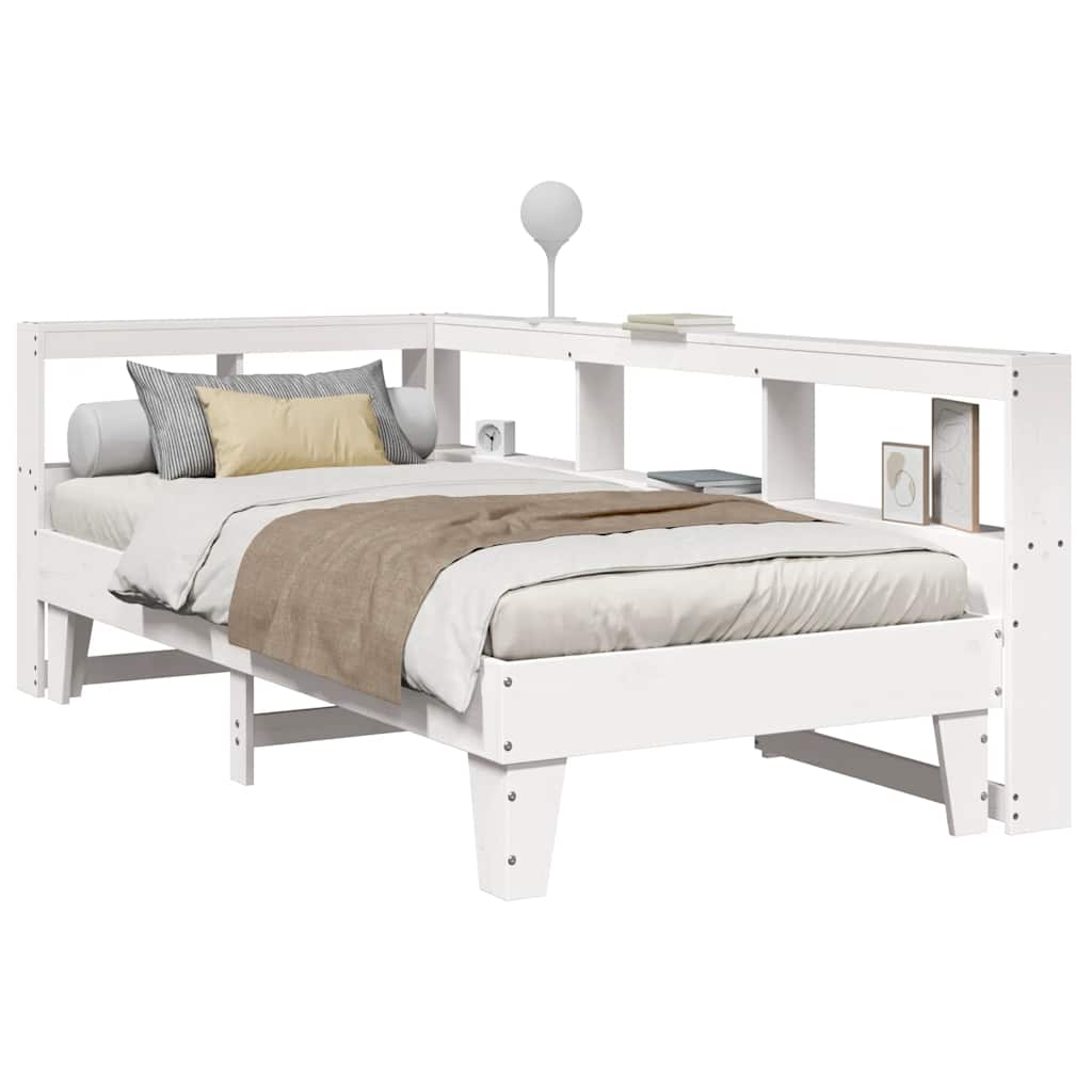 Cama com estante sem colchão 100x200 cm pinho maciço branco