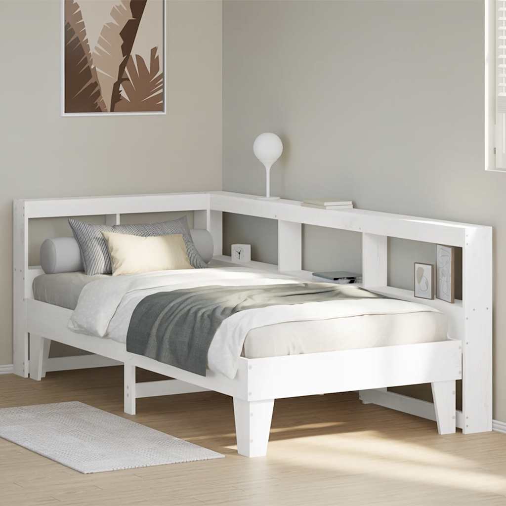 Cama com estante sem colchão 90x200 cm pinho maciço branco