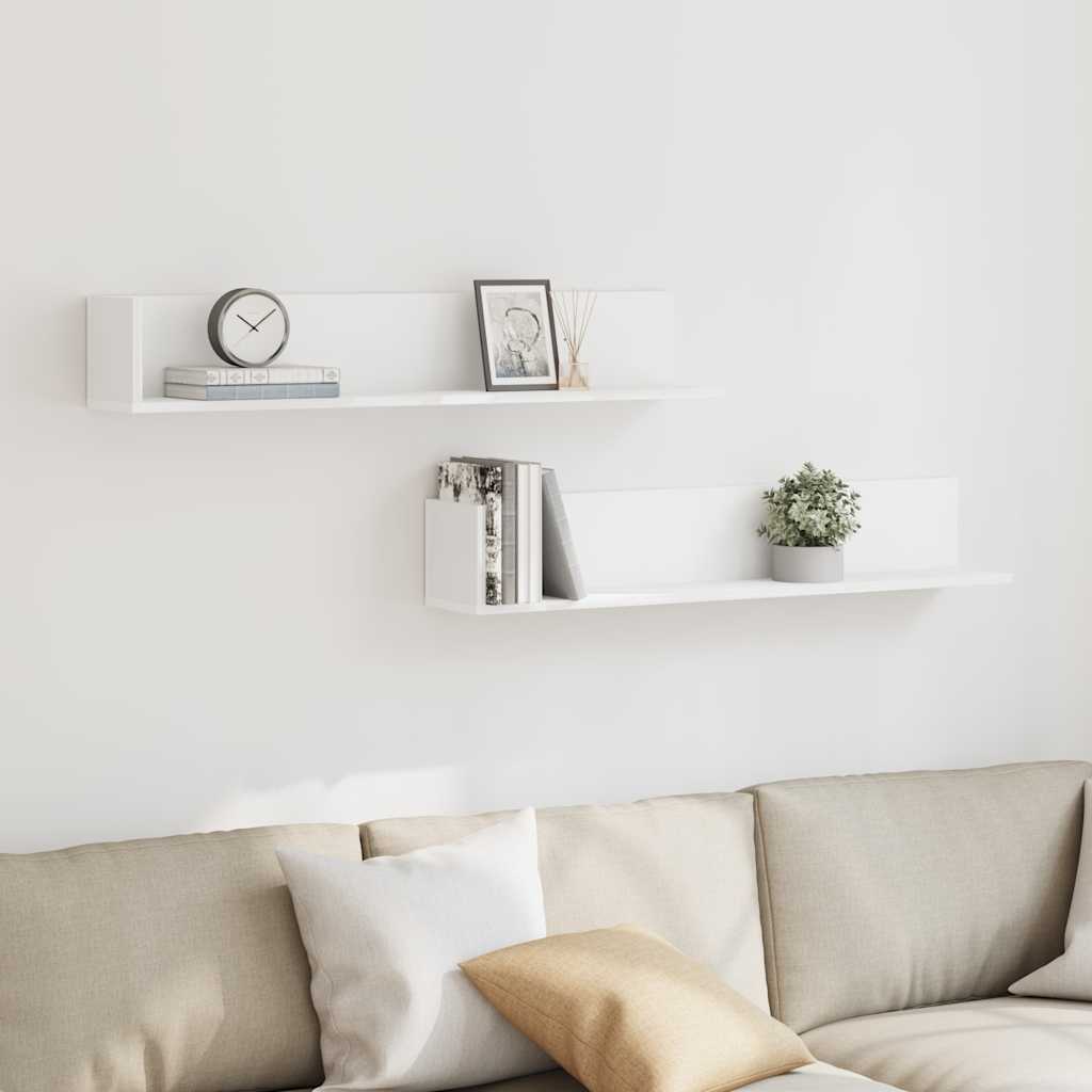 Estantes parede 2pcs 100x16,5x16,5 cm derivados madeira branco