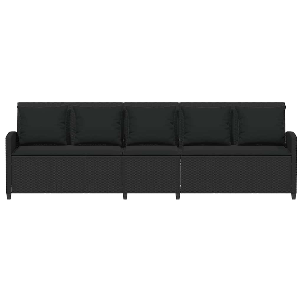 Sofá de jardim 5 lugares com almofadões vime PE preto