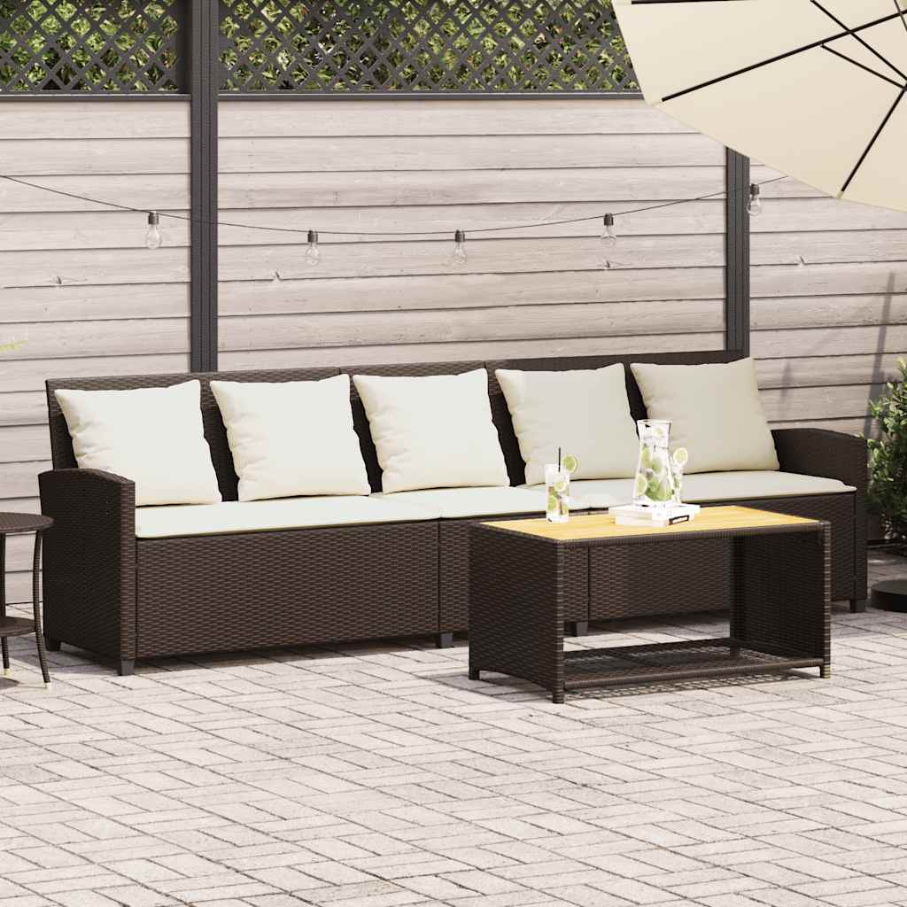 Sofá de jardim com almofadões 5 lugares vime PE castanho