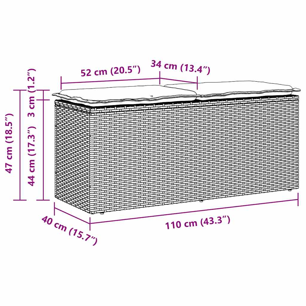 Banco de jardim com almofadão 110x40x44 cm vime PE preto