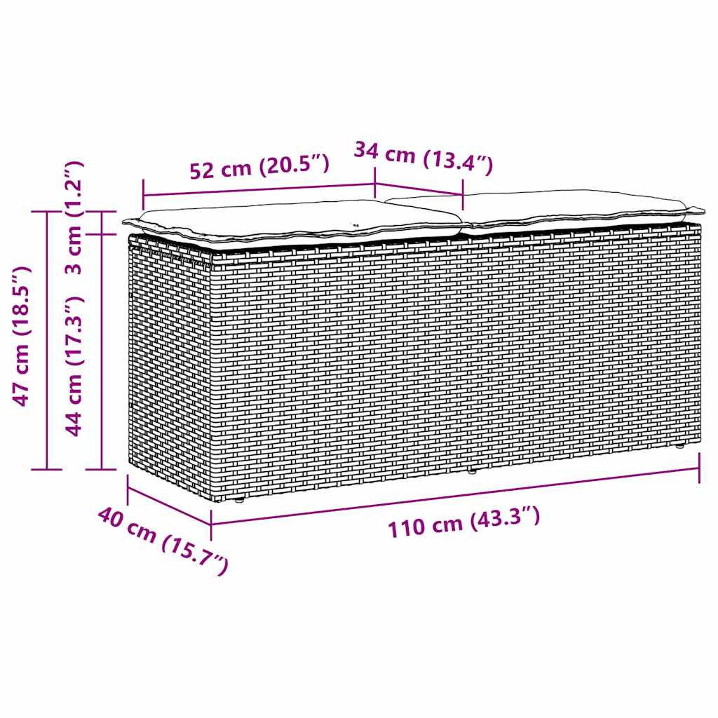 Banco de jardim com almofadão 110x40x44 cm vime PE bege