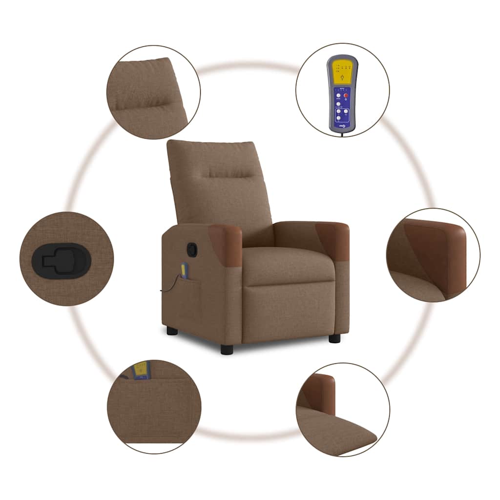 Poltrona de massagens reclinável tecido castanho