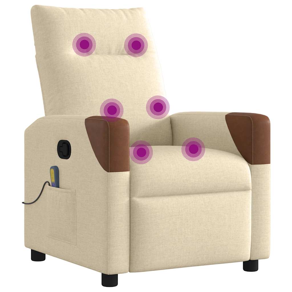 Poltrona de massagens reclinável tecido cor creme