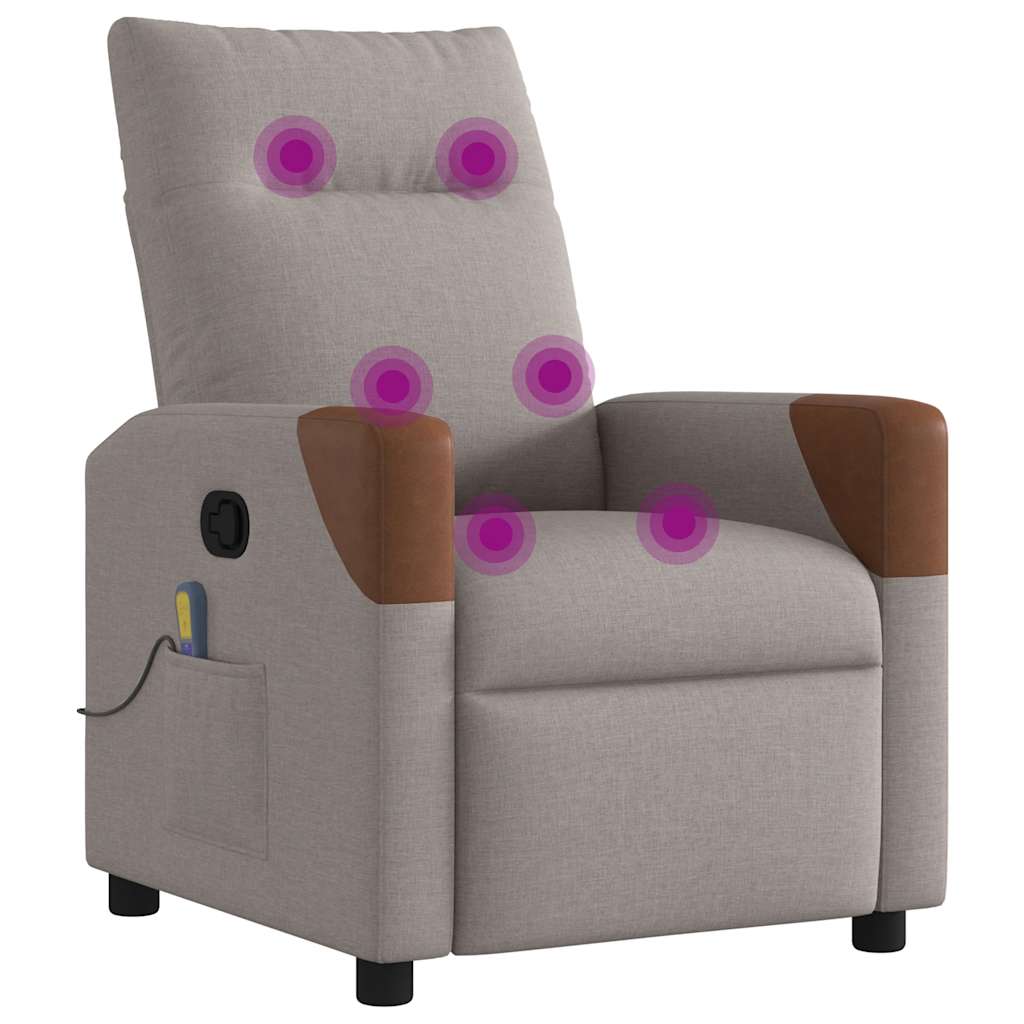 Poltrona de massagens reclinável tecido cinzento-acastanhado