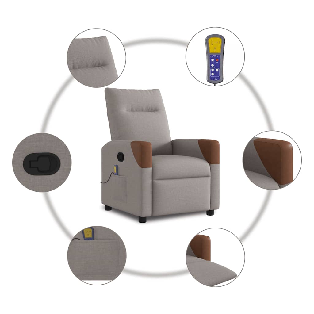 Poltrona de massagens reclinável tecido cinzento-acastanhado