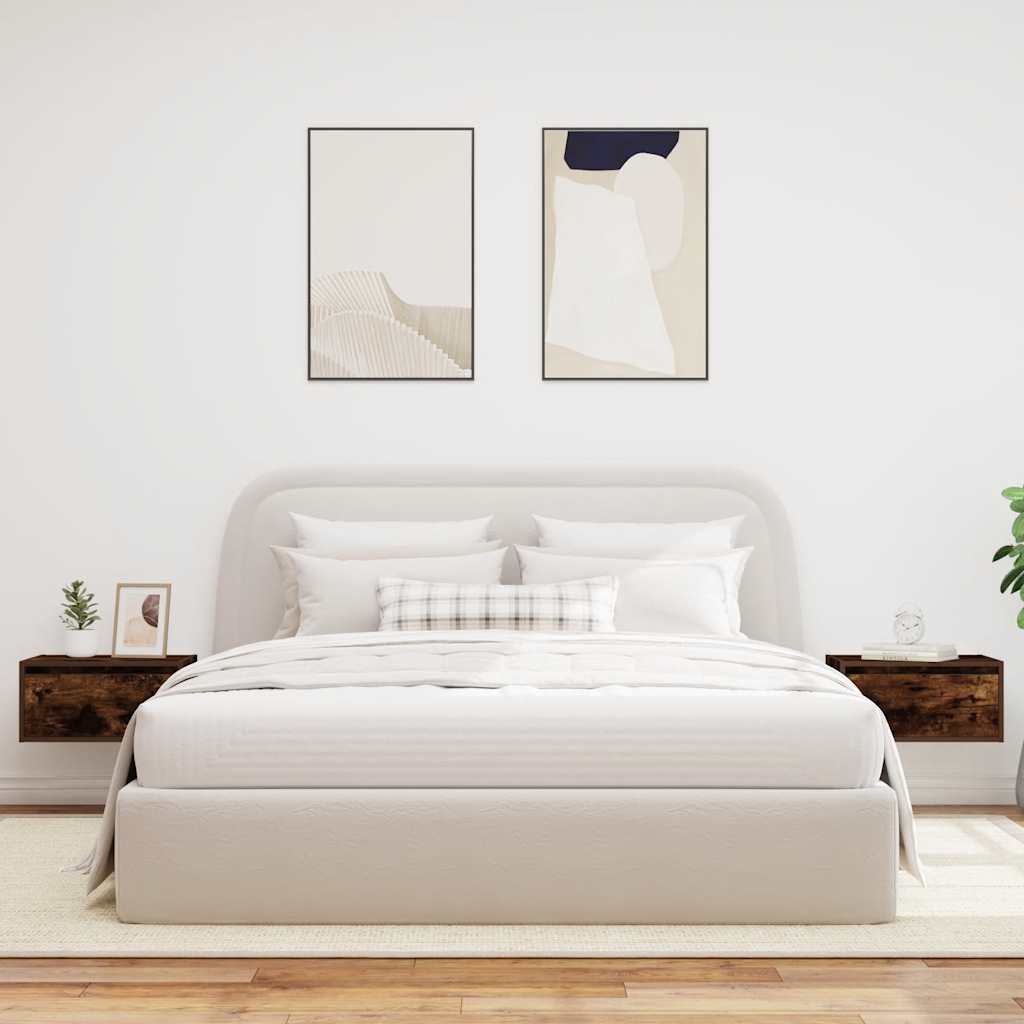 Mesas de cabeceira de parede com luzes LED 2pcs carvalho fumado