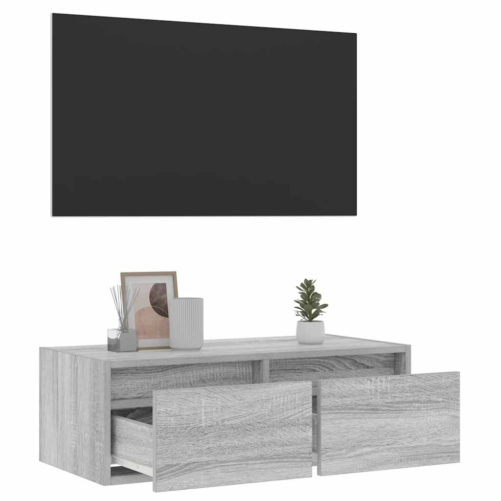 Móvel de TV com luzes LED 75x35,5x25 cm cinzento sonoma