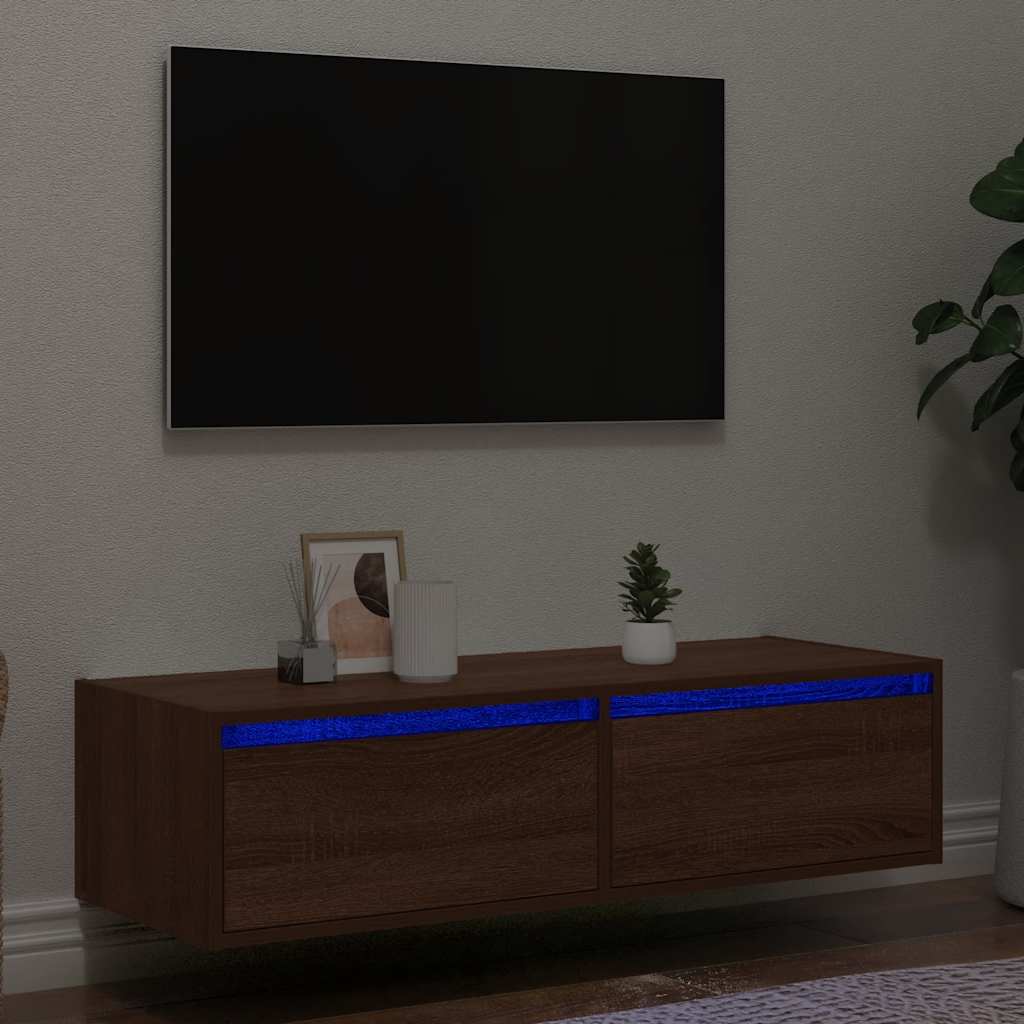 Móvel de TV com luzes LED 100X35,5x25 cm cor carvalho castanho