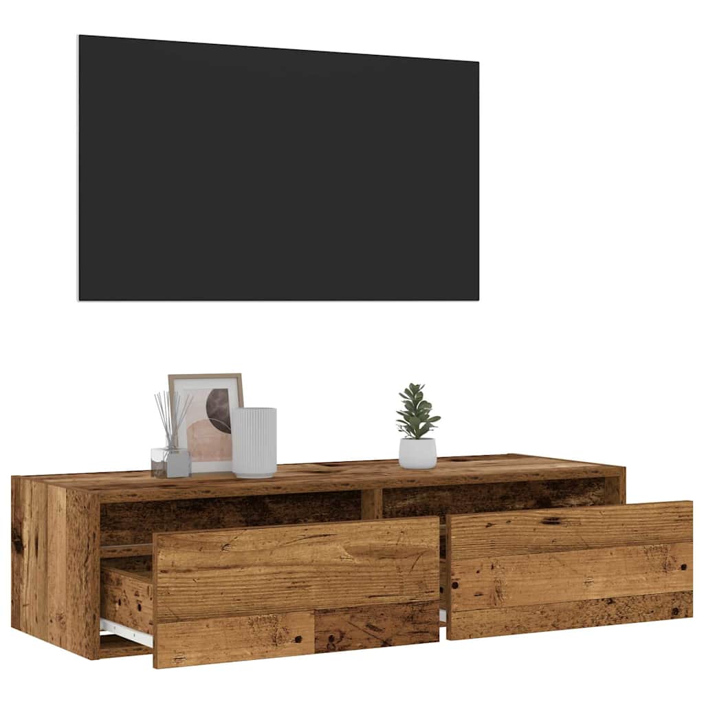 Móvel de TV com luzes LED 100X35,5x25 cm madeira velha