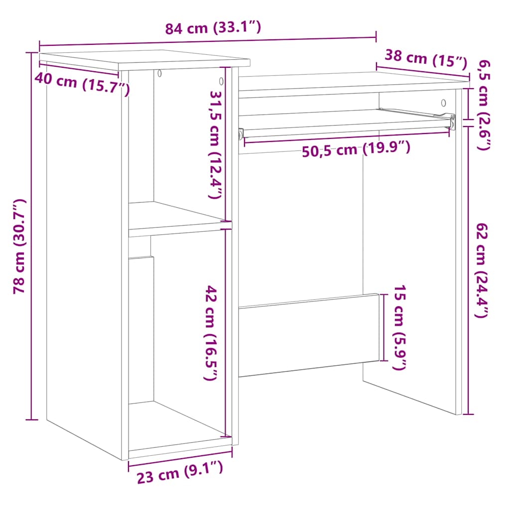 Secretária com prateleiras 84x40x78 cm contraplacado branco