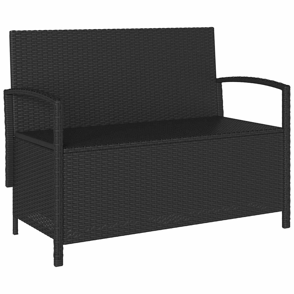 Banco de jardim para arrumação com almofada vime PE preto