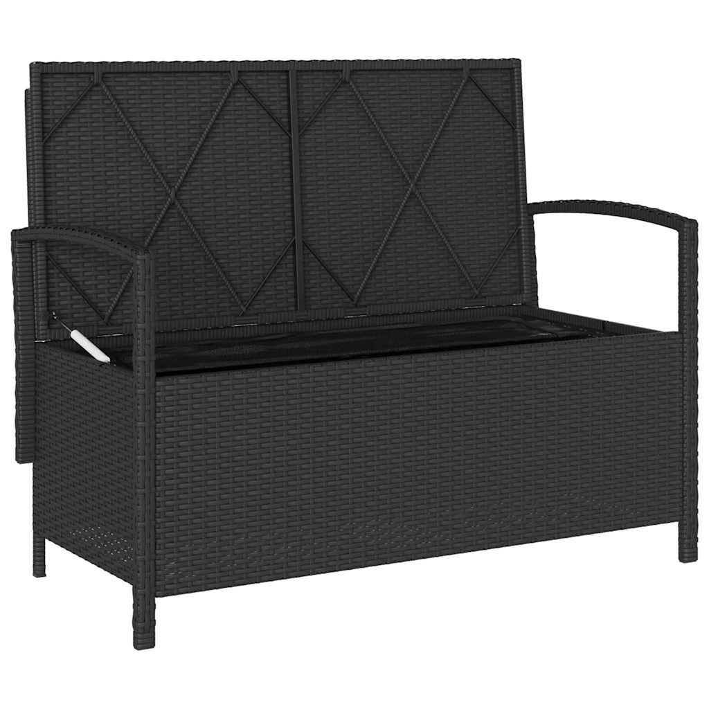 Banco de jardim para arrumação com almofada vime PE preto