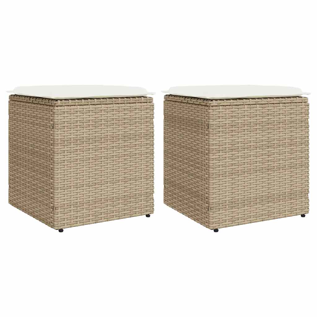Bancos de jardim com almofadas 2 unid 40x40x43 cm vime PE bege