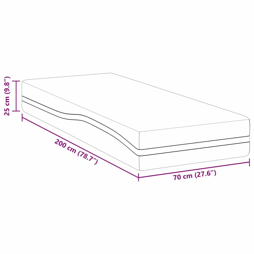 Colchão Branco e Cinza 70 x 200 cm Espuma de Memória