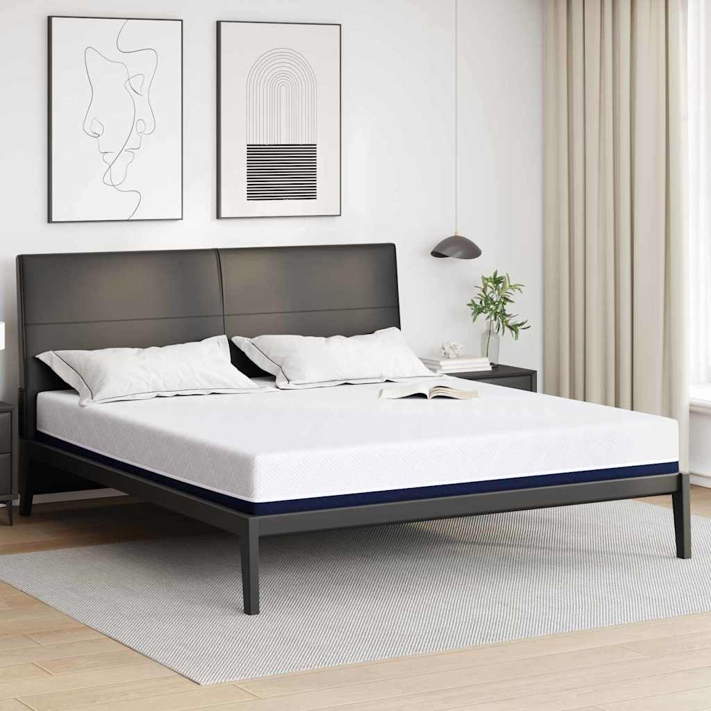 Colchão Branco e Azul 200 x 200 cm Espuma de Memória de Gel