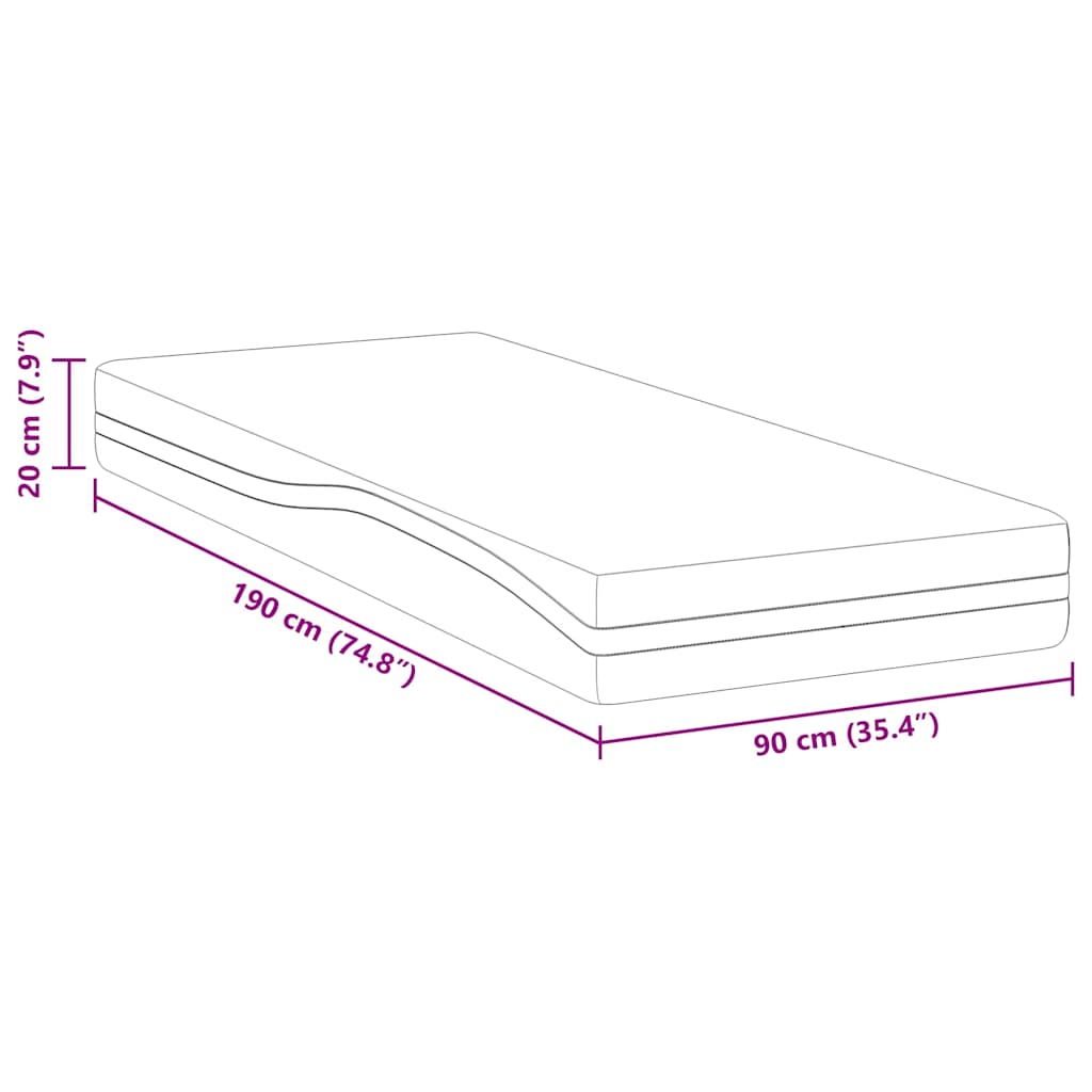 Colchão Branco e Cinza 90 x 190 cm Espuma de Memória de Gel