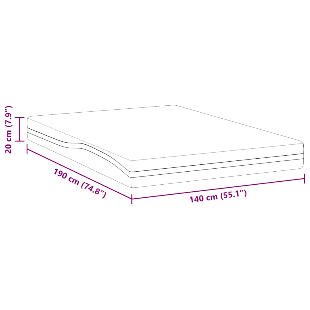Colchão Branco e Cinza 140 x 190 cm Espuma de Memória de Gel