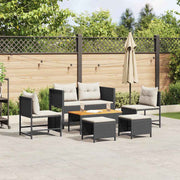 Conjunto de Sofá de Jardim 6 pcs Preto e creme vime PE