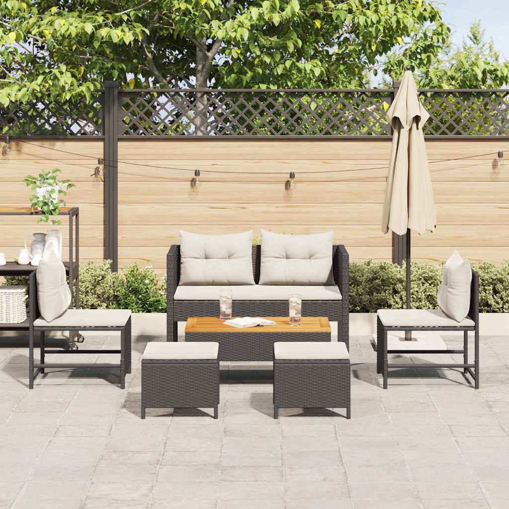 Conjunto de Sofá de Jardim 6 pcs Preto e creme vime PE