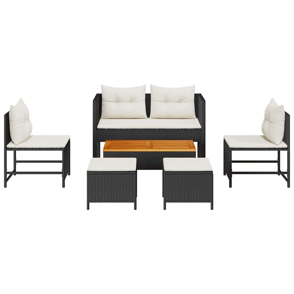 Conjunto de Sofá de Jardim 6 pcs Preto e creme vime PE