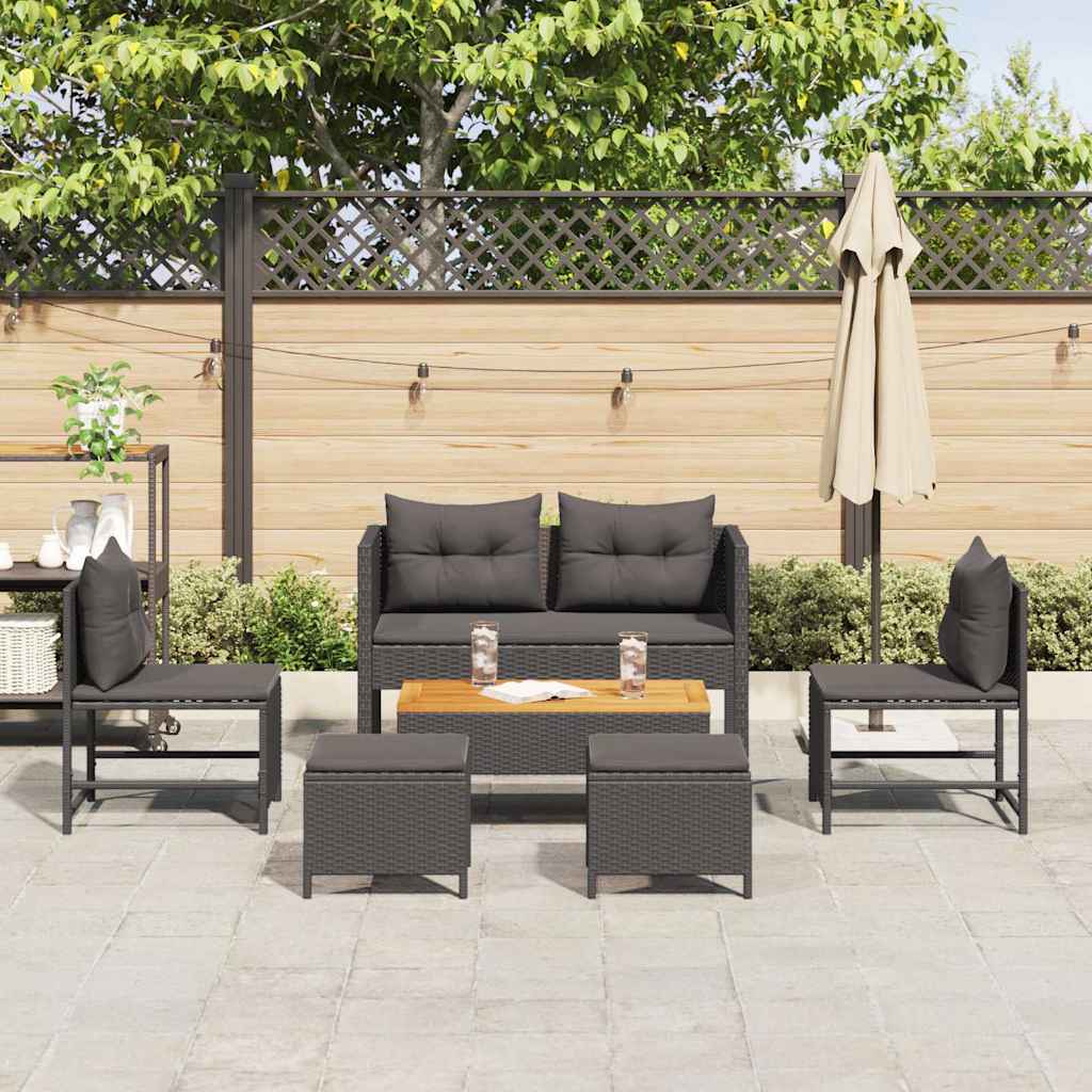 Conjunto de Sofá de Jardim 6 pcs Preto vime PE