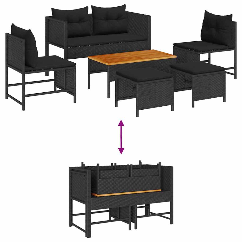 Conjunto de Sofá de Jardim 6 pcs Preto vime PE