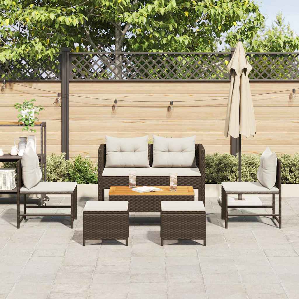 Conjunto de Sofá de Jardim 6 pcs Castanho e creme vime PE