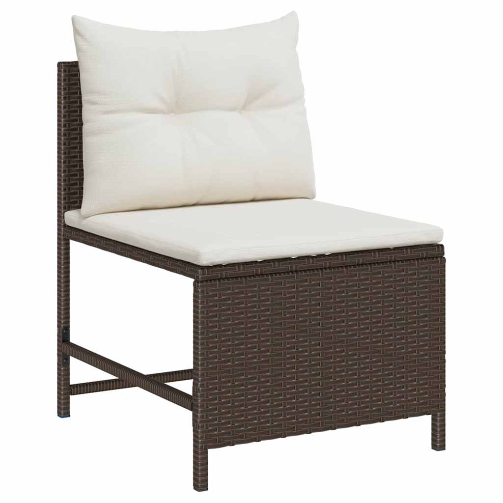 Conjunto de Sofá de Jardim 6 pcs Castanho e creme vime PE