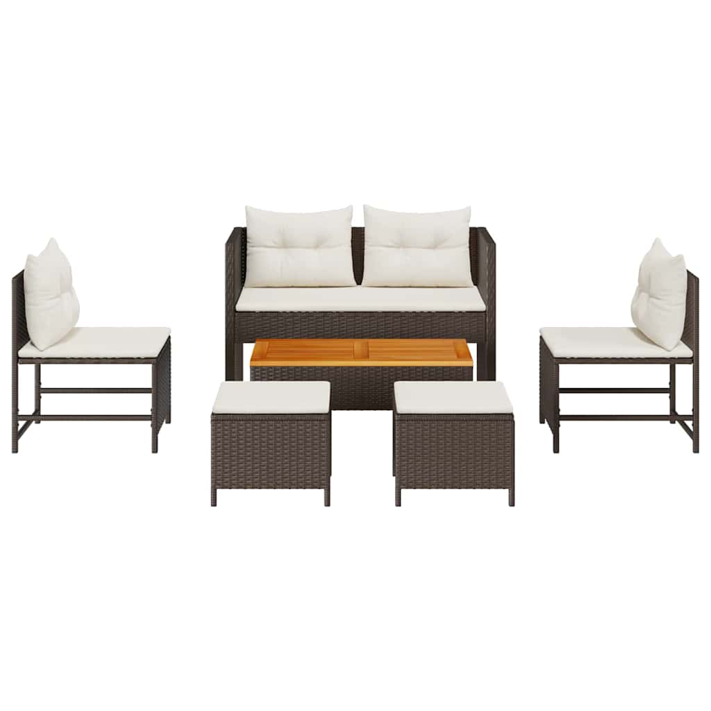 Conjunto de Sofá de Jardim 6 pcs Castanho e creme vime PE