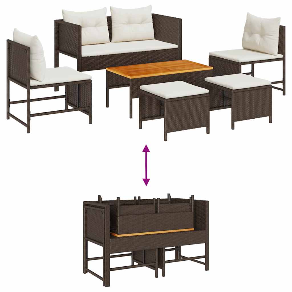 Conjunto de Sofá de Jardim 6 pcs Castanho e creme vime PE