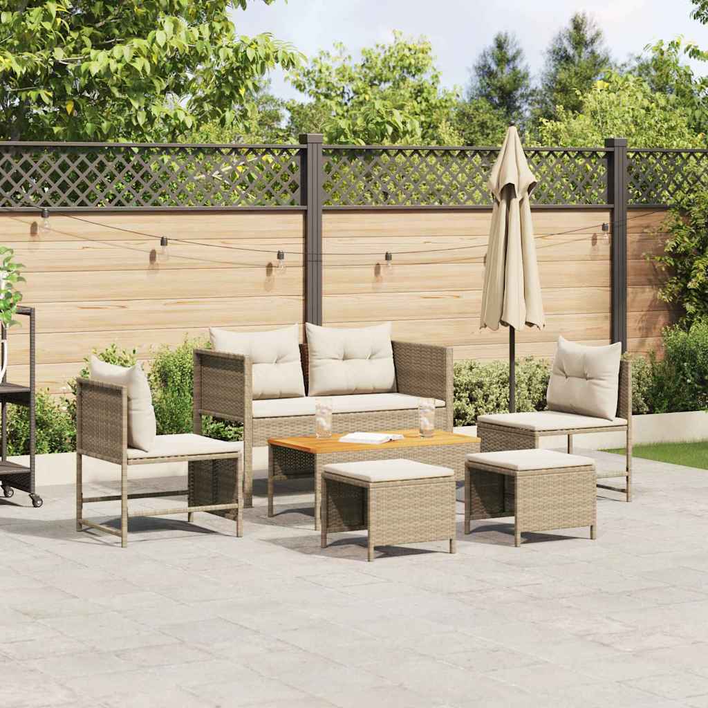 Conjunto de Sofá de Jardim 6 pcs bege e creme vime PE