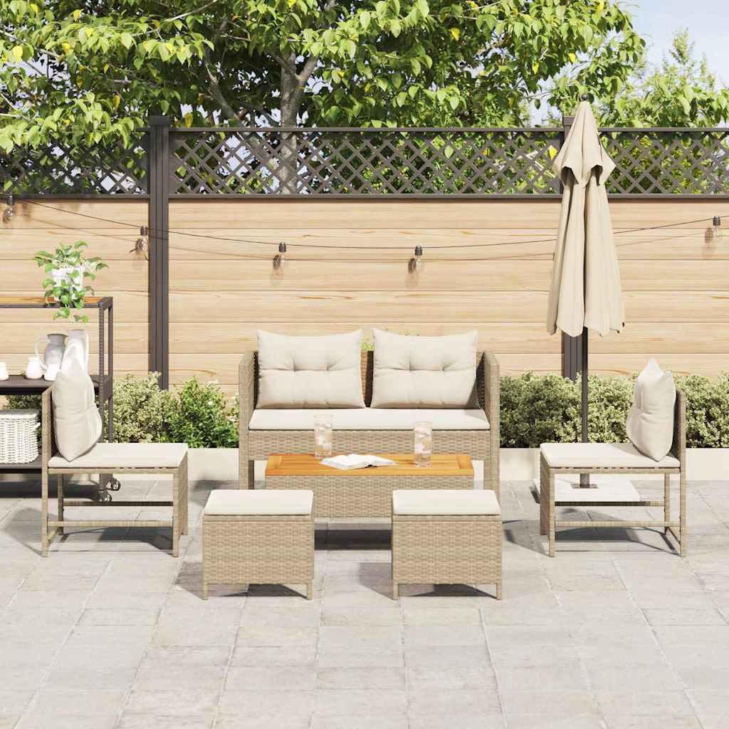 Conjunto de Sofá de Jardim 6 pcs bege e creme vime PE