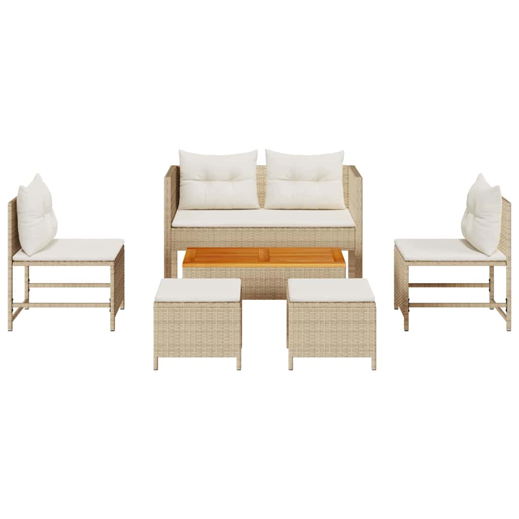 Conjunto de Sofá de Jardim 6 pcs bege e creme vime PE