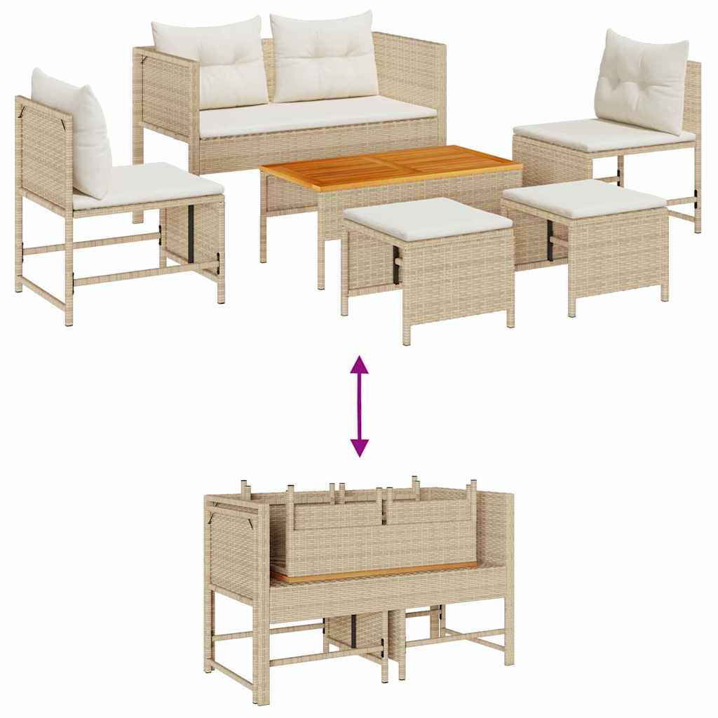 Conjunto de Sofá de Jardim 6 pcs bege e creme vime PE