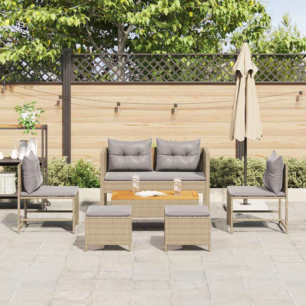 Conjunto de Sofá de Jardim 6 pcs bege e cinzento claro vime PE