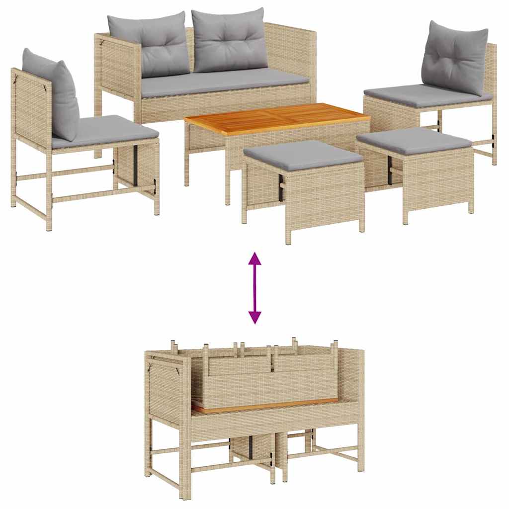 Conjunto de Sofá de Jardim 6 pcs bege e cinzento claro vime PE
