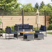 Conjunto de Sofá de Jardim 6 pcs cinzento e azul marinho