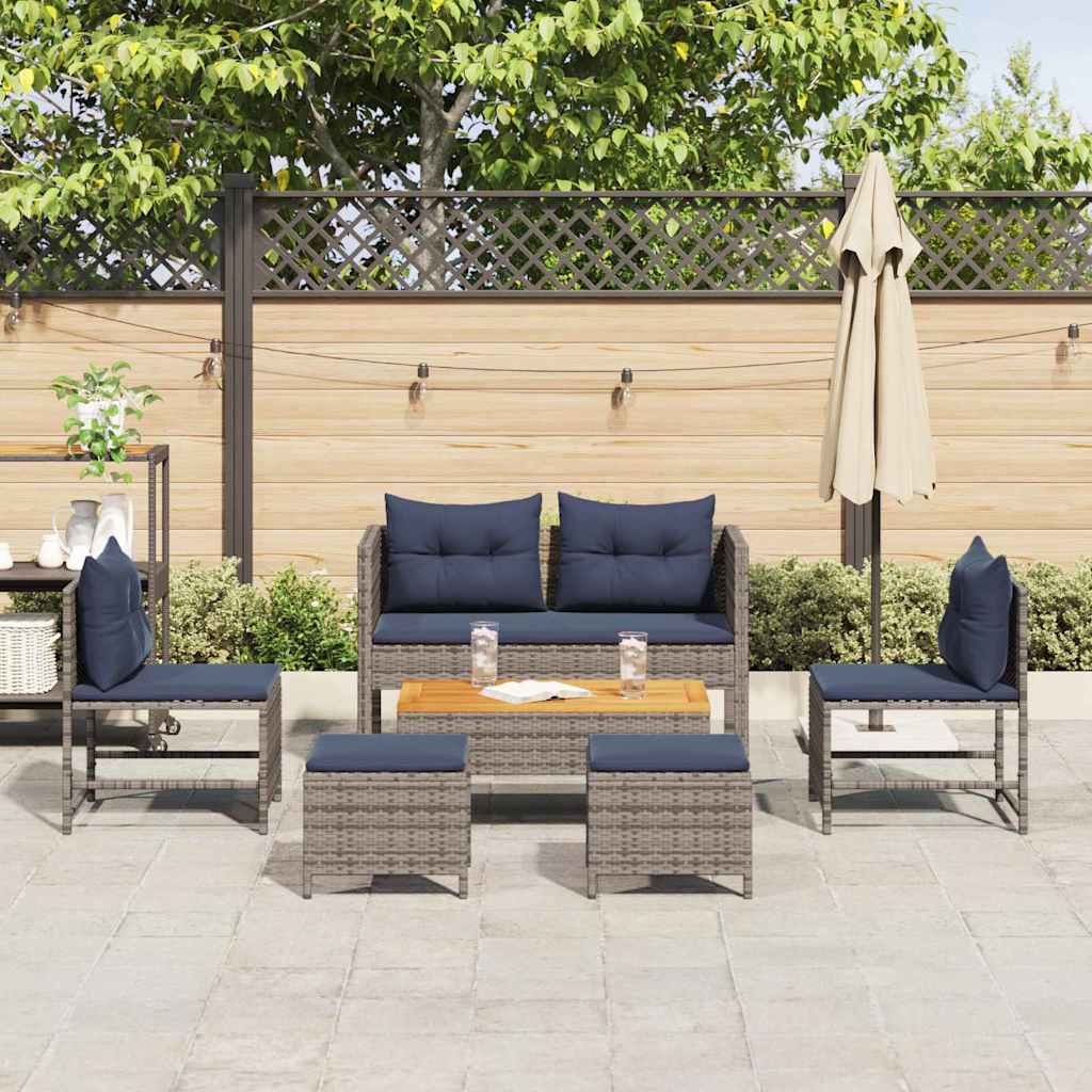 Conjunto de Sofá de Jardim 6 pcs cinzento e azul marinho