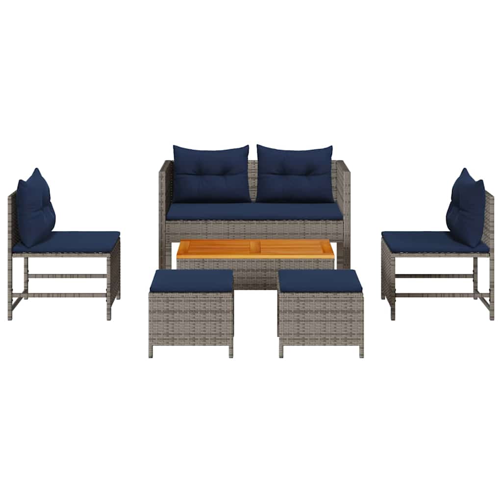 Conjunto de Sofá de Jardim 6 pcs cinzento e azul marinho
