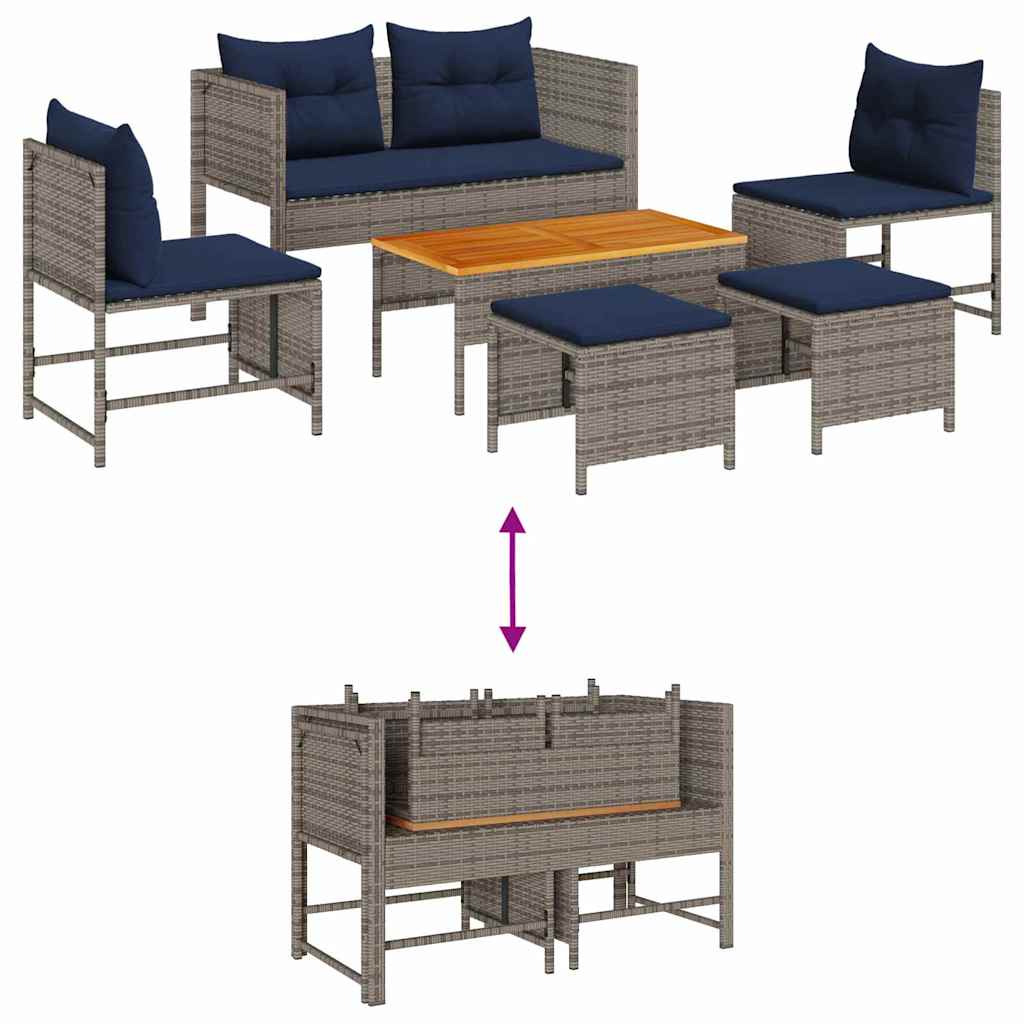 Conjunto de Sofá de Jardim 6 pcs cinzento e azul marinho