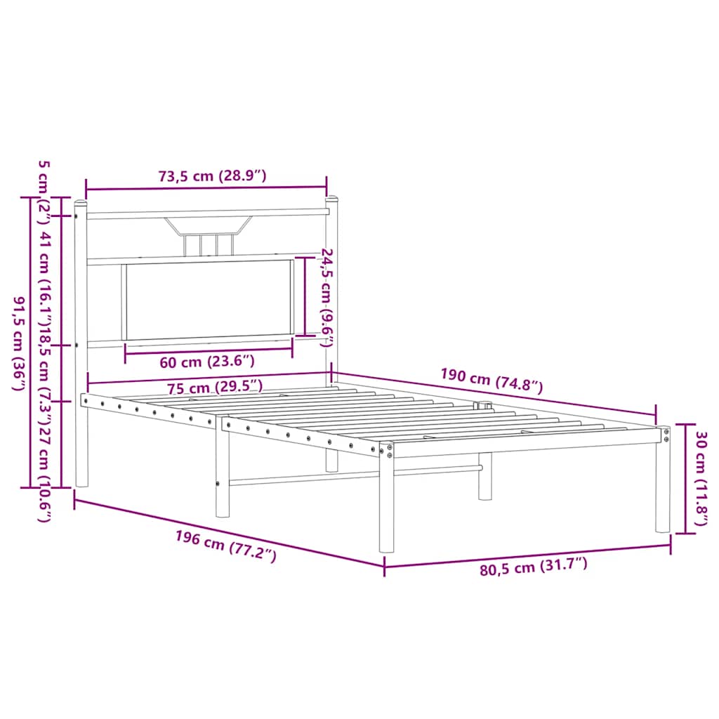 Estrutura cama s/ colchão derivados de madeira carvalho sonoma