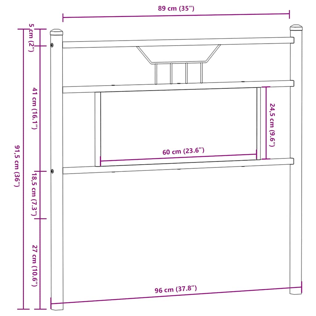 Cabeceira de cama 90cm derivados de madeira/aço carvalho sonoma