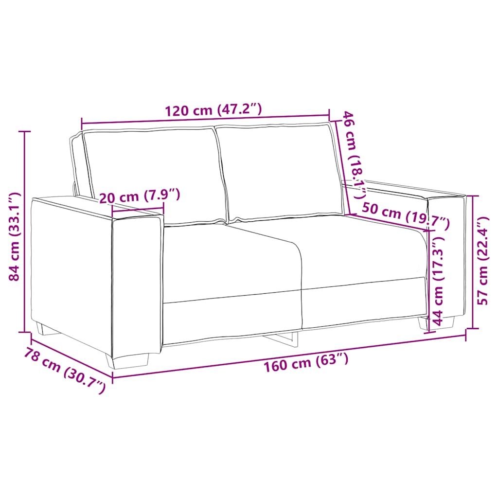 Sofá de 2 lugares em tecido creme 120 cm
