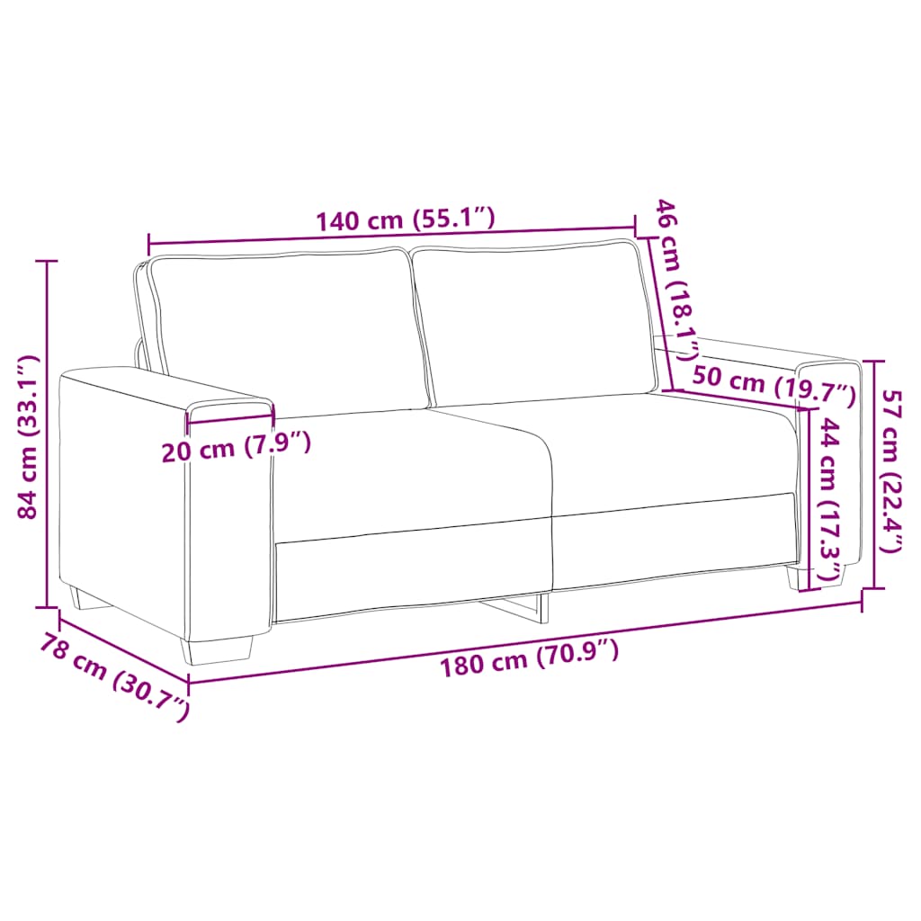Sofá de 2 lugares cinza escuro 140 cm tecido