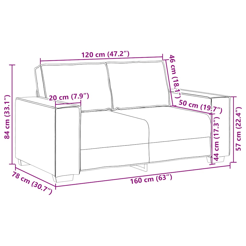 Sofá de 2 lugares veludo 120 cm castanho